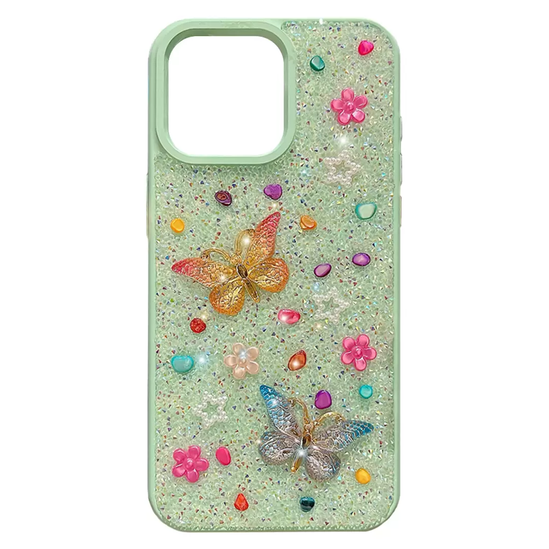 iPhone 16 Pro Max Butterfly and Diamond Bling Case Green